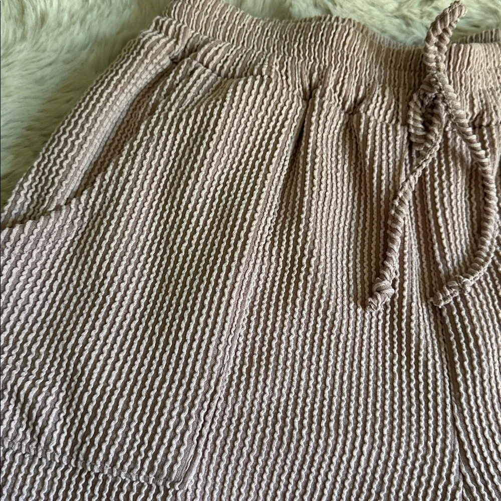 Pink Textured Drawstring Shorts - Picture 2 of 4